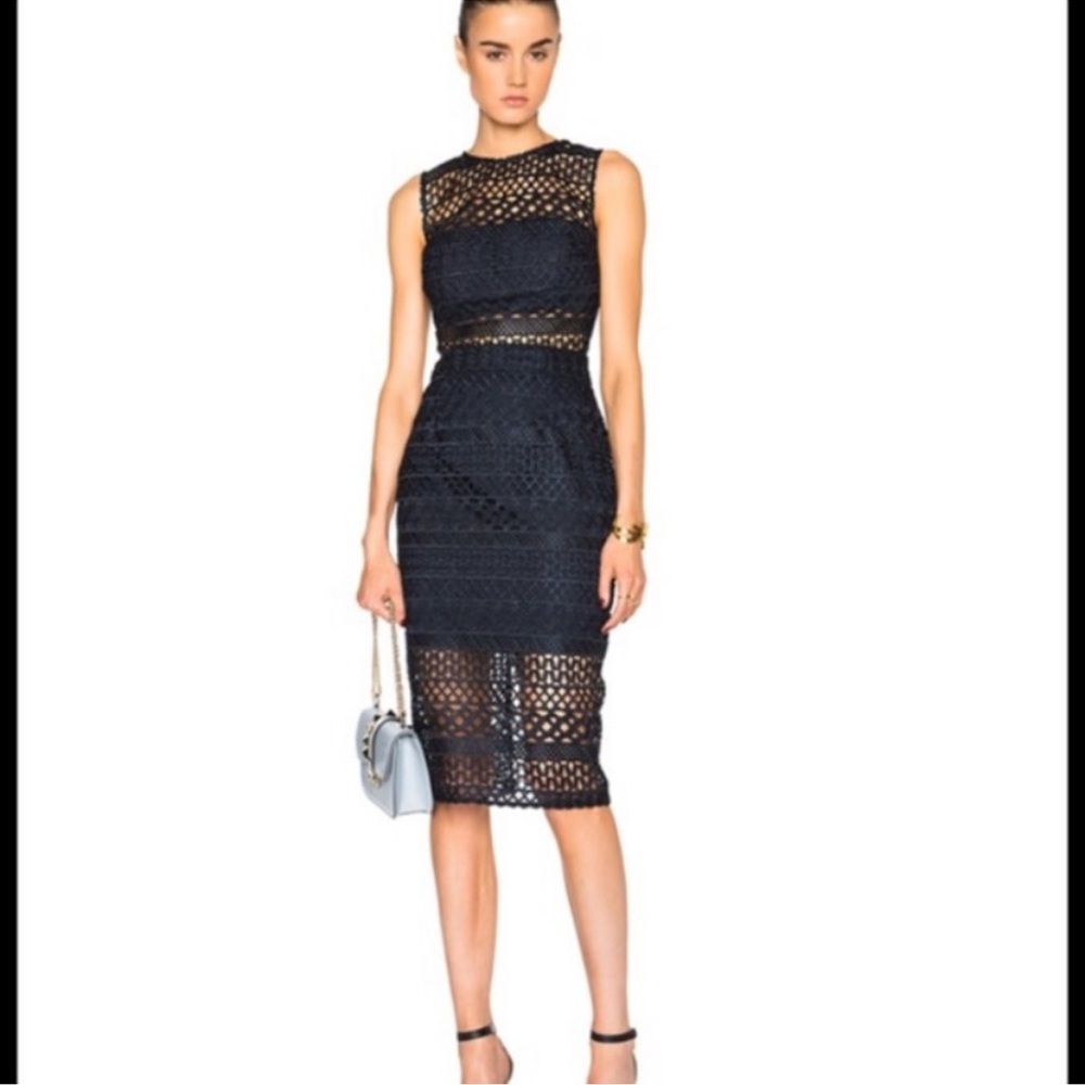 NWT $595‎ Revolve Nicholas navy braided Lace Bandeau Fitted dress size 0 XS